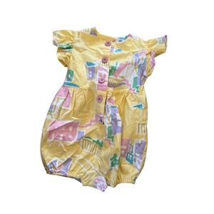 Vintage 80s/90s Katiti yellow bright colorful‎ floral romper